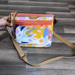 Fossil Eliza Bright Multicolor Canvas Leather Crossbody Bag